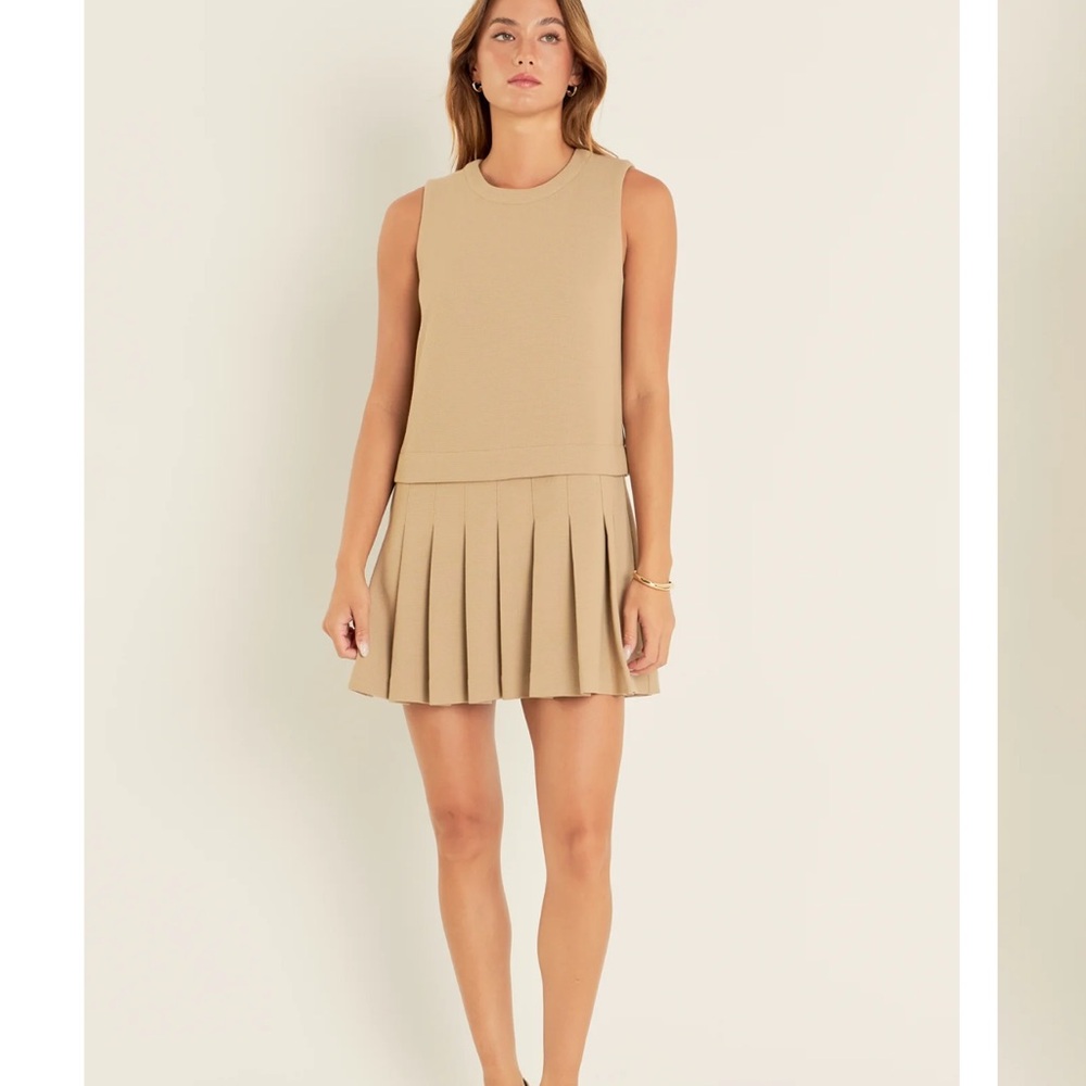 English Factory Beige Sleeveless Mini Dress